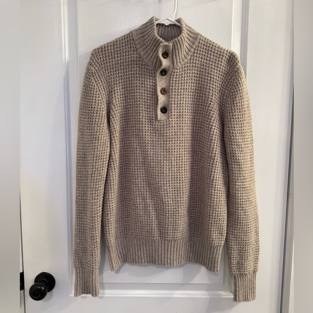 Faherty Cashmere Wool Quarter Button Sweater Oatmeal Marl Medium